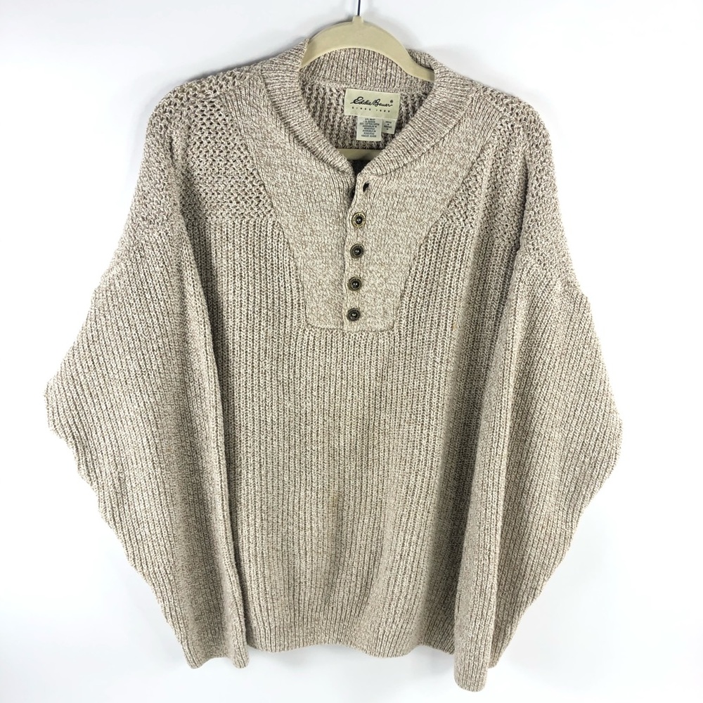 Vintage Eddie Bauer Sweater Knit Fisherman Henley